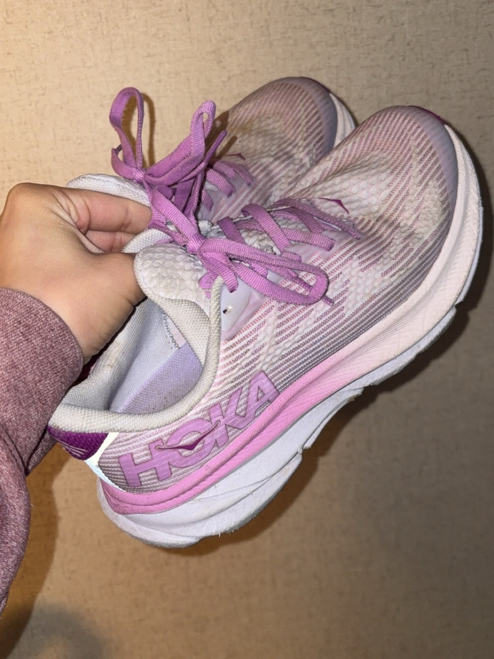 Hoka Women's White and Pink Athletic Running Shoes